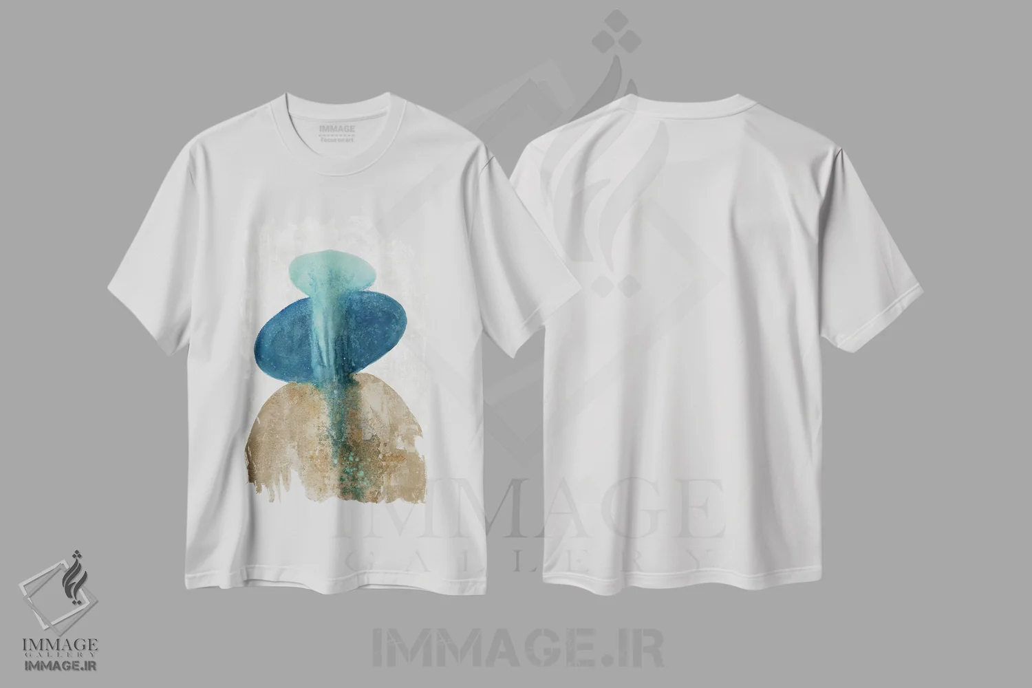 تیشرت سفید طرح دار – تیشرت هندسی ,کهکشان آبی اثر مایا وودز فروشگاه ایماژ