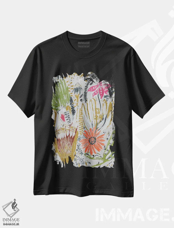 تیشرت مشکی طرح دار – تیشرت گل های استوایی ,شکوفه های استوایی I اثر مایا وودز فروشگاه ایماژ