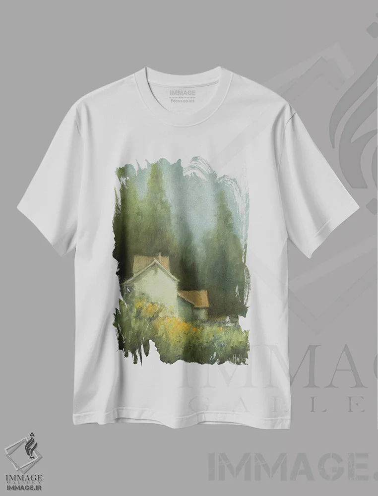 تیشرت سفید طرح دار – تیشرت هنری ,شکوفه زودرس اثر مری هابلی فروشگاه ایماژ