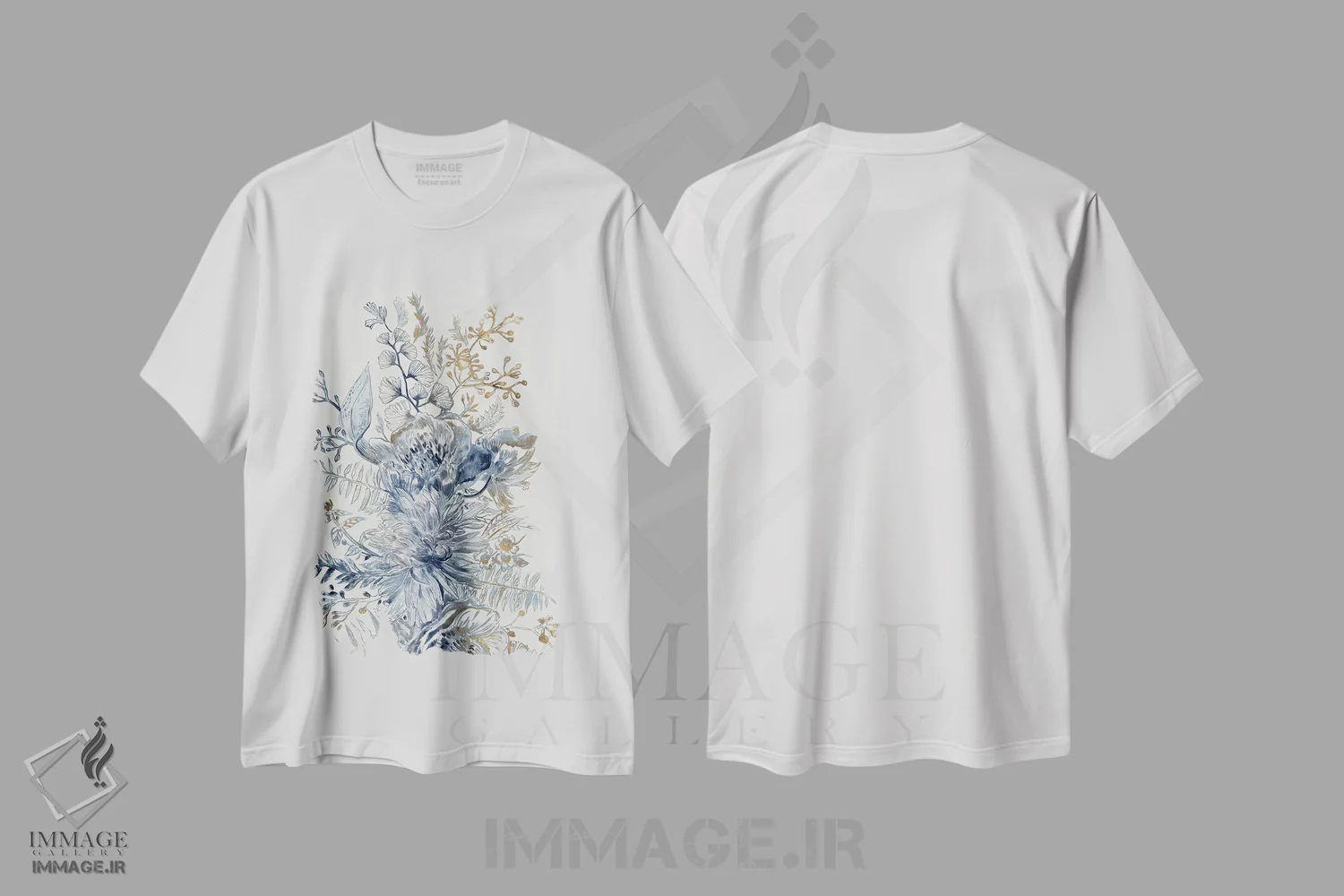 تیشرت سفید طرح دار – تیشرت گلدار کلاسیک ,آبی سلطنتی I اثر مایا وودز فروشگاه ایماژ