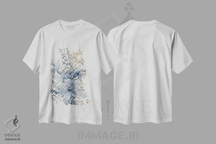 تیشرت سفید طرح دار – تیشرت گلدار کلاسیک ,آبی سلطنتی I اثر مایا وودز فروشگاه ایماژ