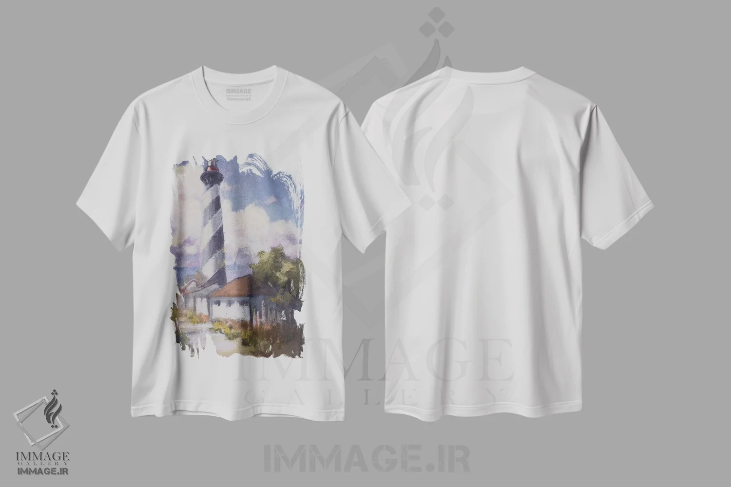تیشرت سفید طرح دار – تیشرت دریایی ,طلوع فانوس دریایی اثر مری هابلی immage.ir