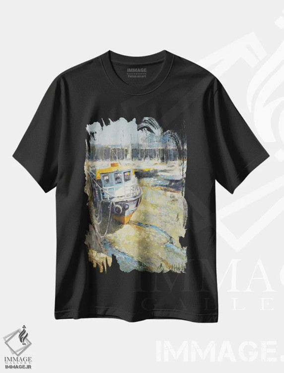 تیشرت مشکی طرح دار – تیشرت دریایی ,بندرگاه در جزر اثر مری هابلی فروشگاه ایماژ