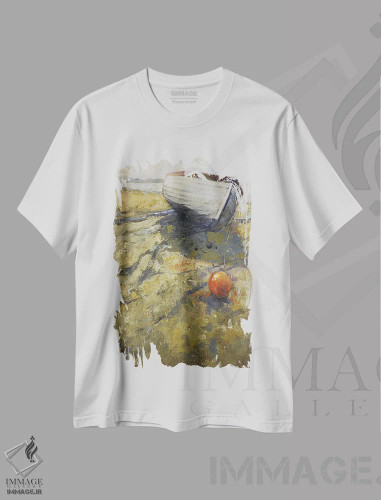 تیشرت سفید طرح دار – تیشرت دریایی ,قایق در جزر اثر مری هابلی فروشگاه ایماژ
