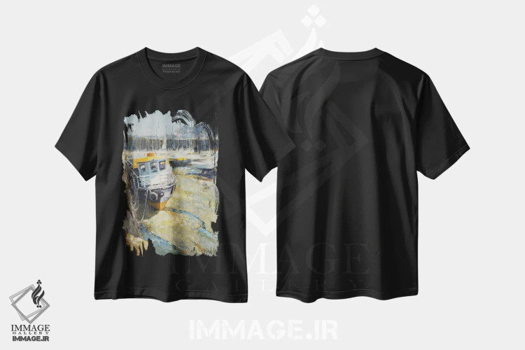 تیشرت مشکی طرح دار – تیشرت دریایی ,بندرگاه در جزر اثر مری هابلی فروشگاه ایماژ