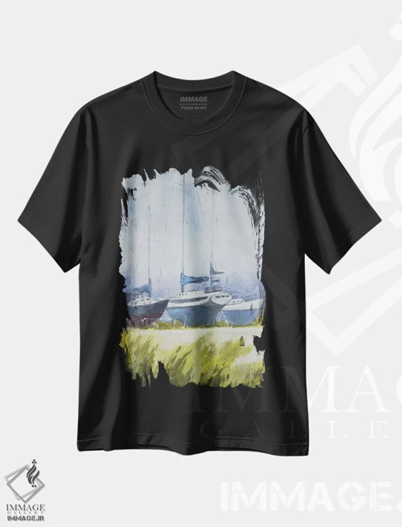 تیشرت مشکی طرح دار – تیشرت دریایی ,مه آلود اثر مری هابلی immage.ir