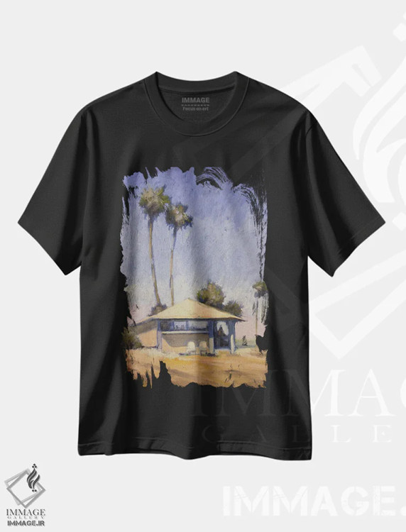 تیشرت مشکی طرح دار – تیشرت هنری ,واحه شنی اثر مری هابلی فروشگاه ایماژ