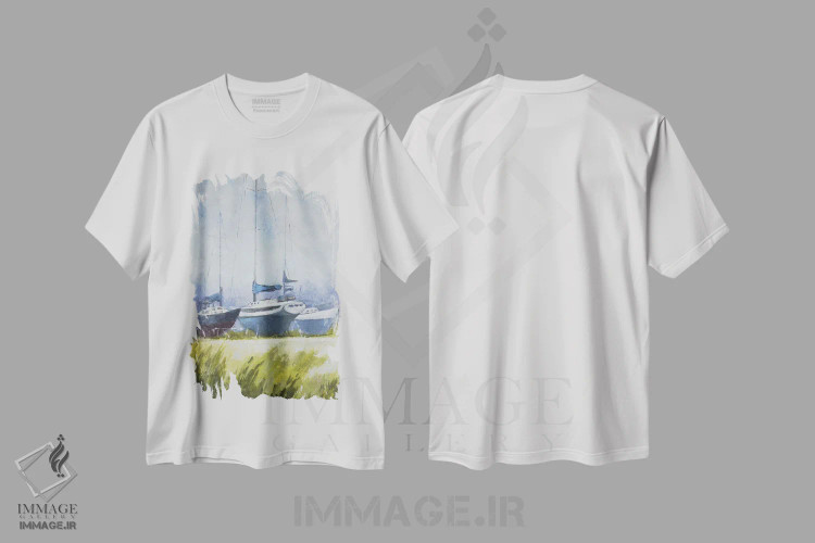 تیشرت سفید طرح دار – تیشرت دریایی ,مه آلود اثر مری هابلی فروشگاه ایماژ