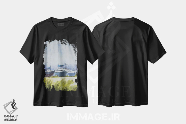 تیشرت مشکی طرح دار – تیشرت دریایی ,مه آلود اثر مری هابلی immage.ir
