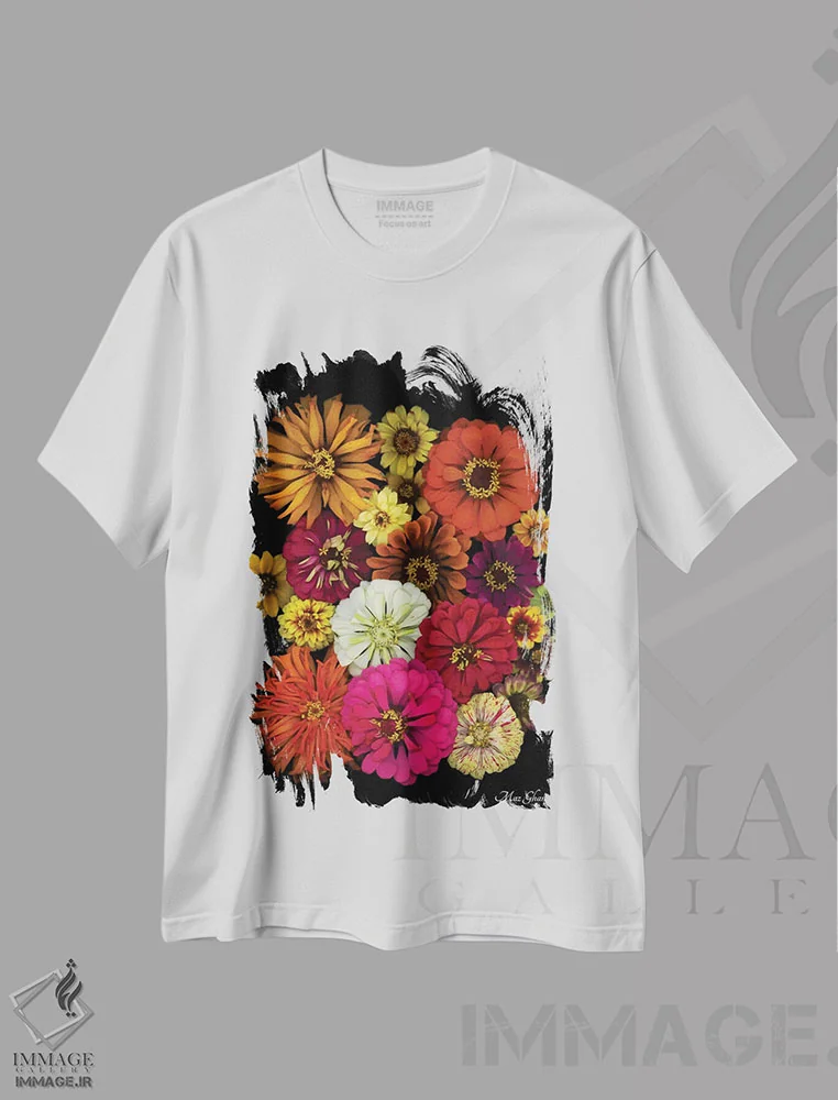 تیشرت سفید طرح دار – تیشرت طبیعت ,زینیا اثر ماز غنی immage.ir