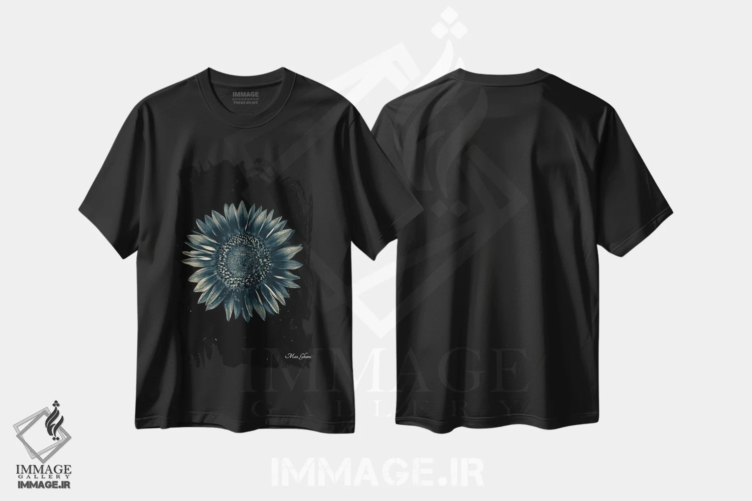 تیشرت مشکی طرح دار – تیشرت گل آفتابگردان ,آسمانی اثر ماز غنی immage.ir