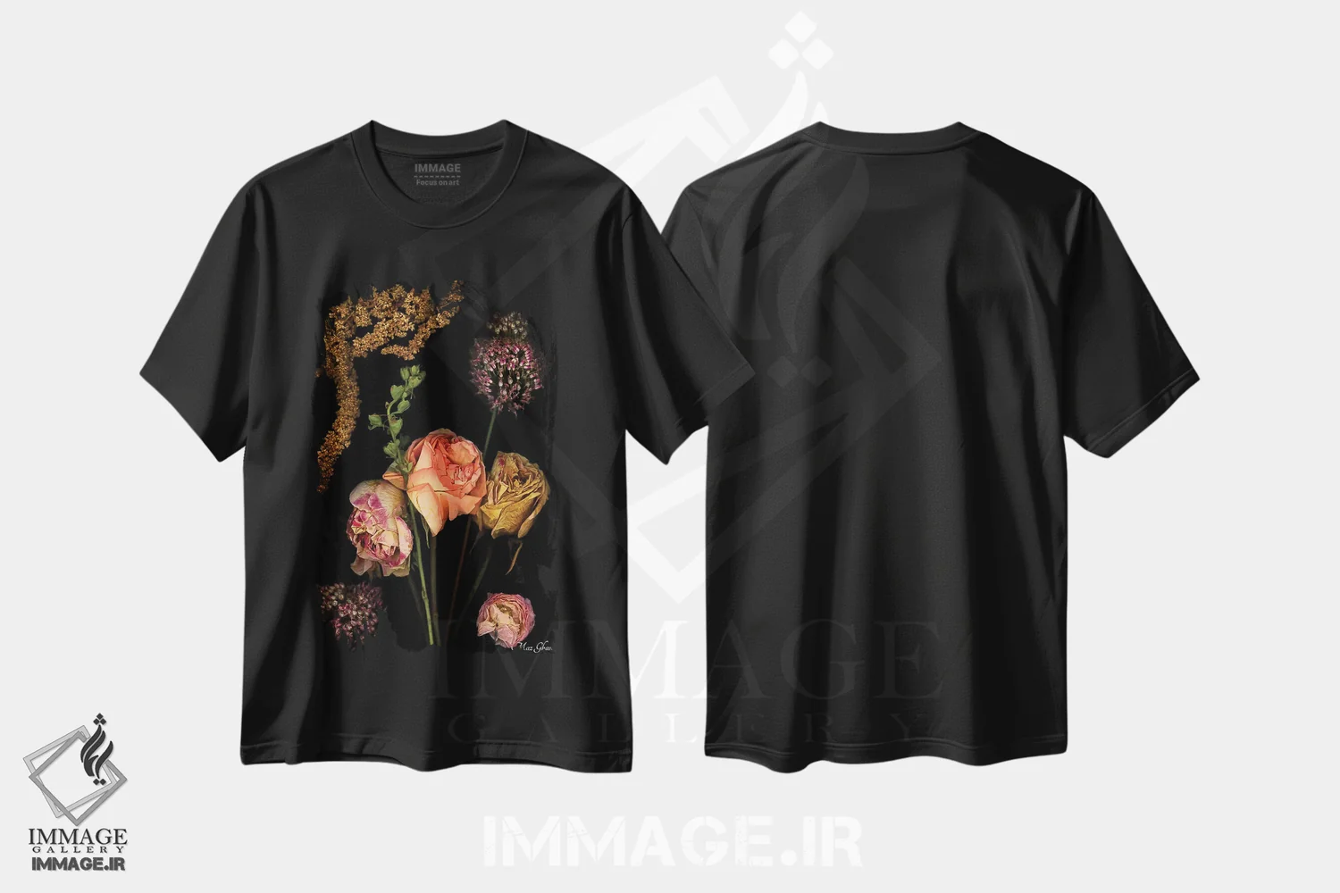 تیشرت مشکی طرح دار – تیشرت گل ,فینالیس اثر ماز غنی فروشگاه ایماژ