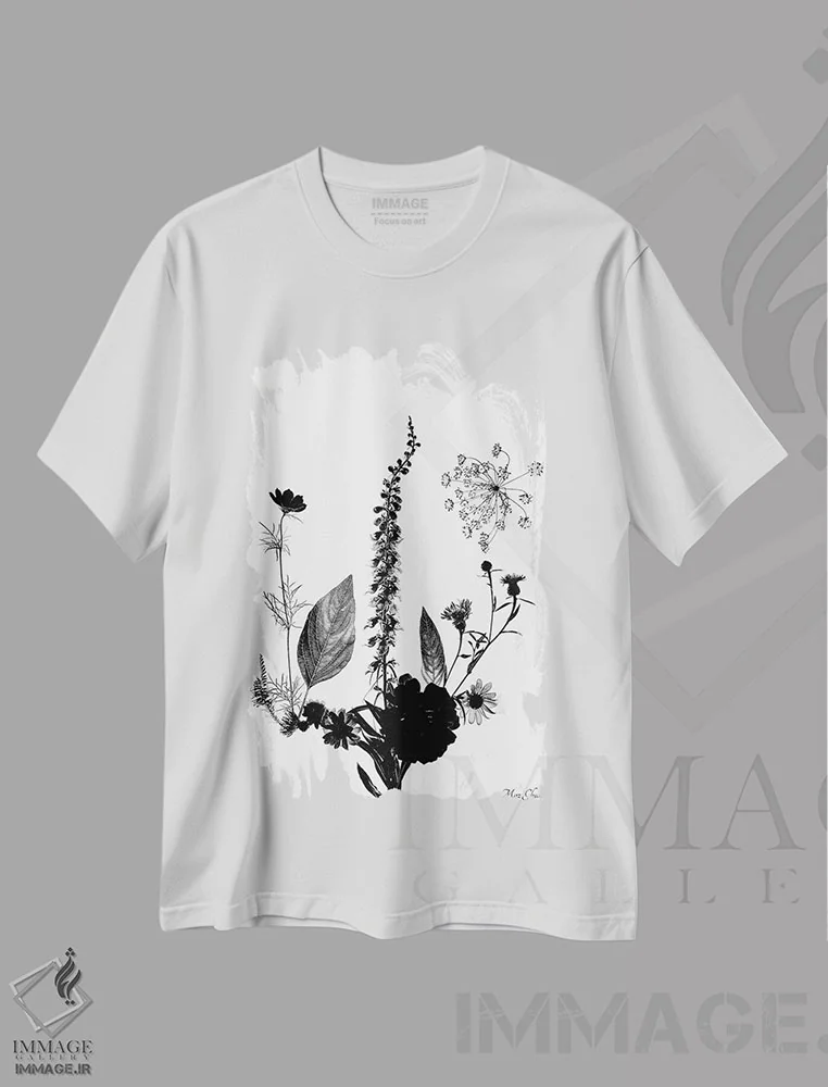 تیشرت سفید طرح دار – تیشرت هنری مینیمال ,توهم اثر ماز غنی فروشگاه ایماژ