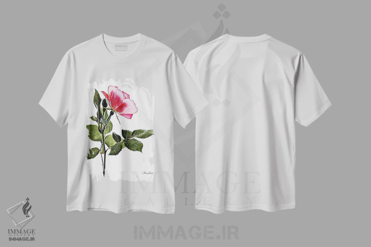تیشرت سفید طرح دار – تیشرت گل رز ,رزگون اثر ماز غنی فروشگاه ایماژ