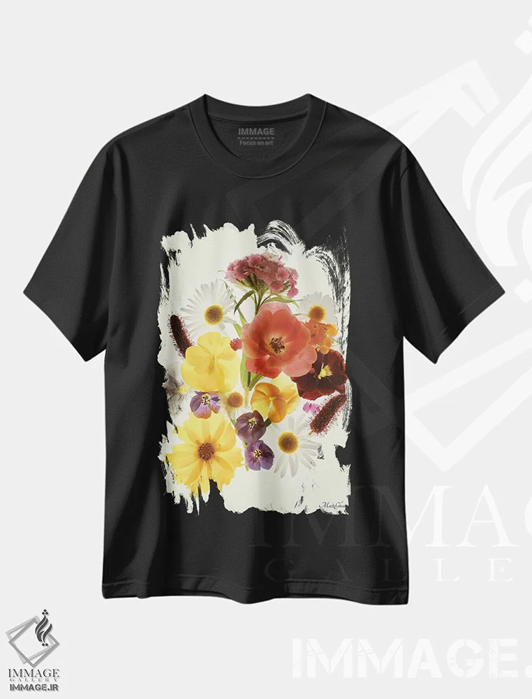 تیشرت مشکی طرح دار – تیشرت گیاهی ,کلوریس اثر ماز غنی فروشگاه ایماژ