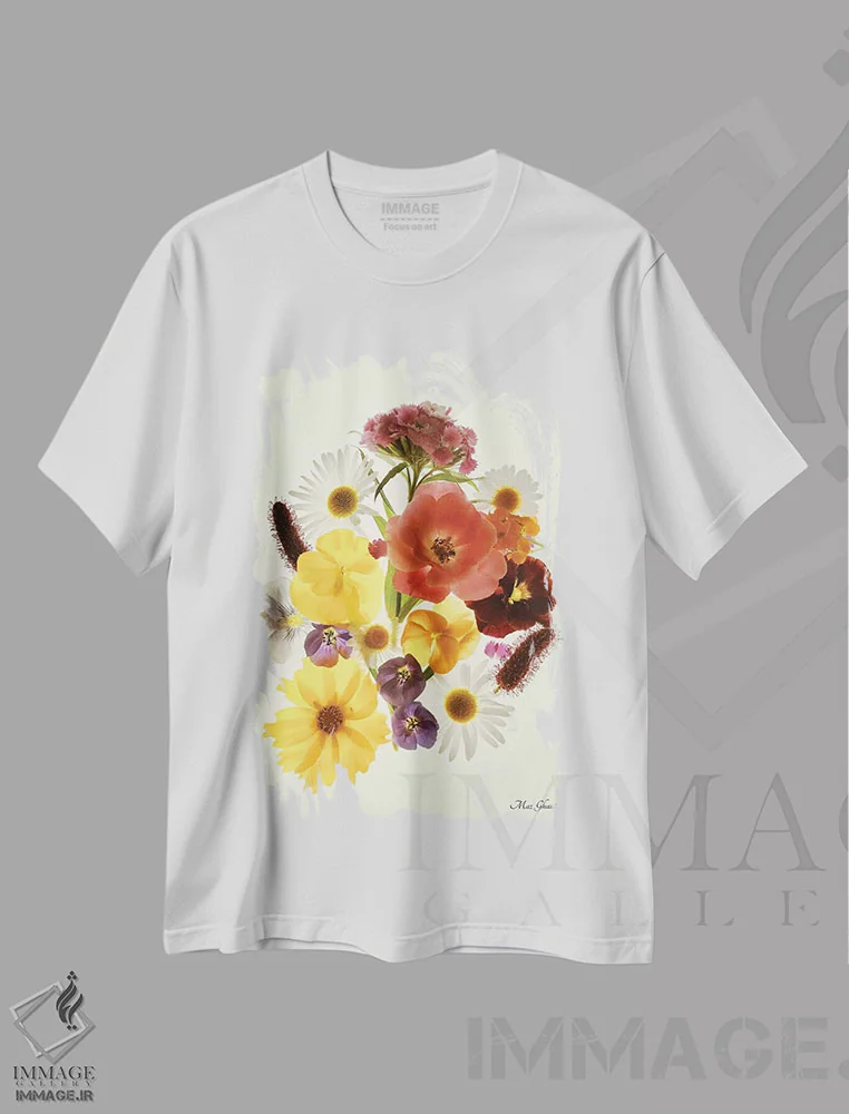 تیشرت سفید طرح دار – تیشرت گیاهی ,کلوریس اثر ماز غنی immage.ir