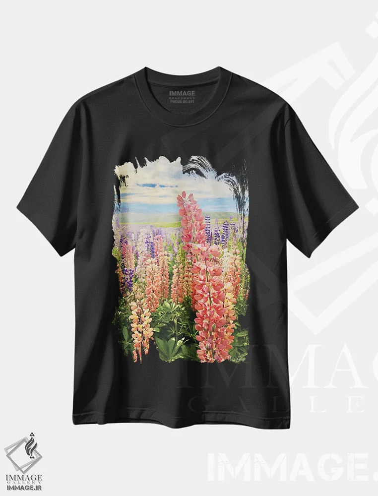 تیشرت مشکی طرح دار – تیشرت گل ,لوپین اثر ماز غنی immage.ir