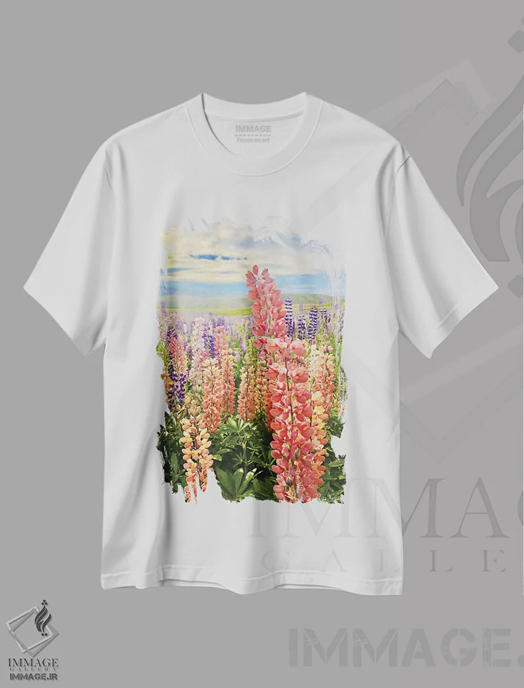 تیشرت سفید طرح دار – تیشرت گل ,لوپین اثر ماز غنی فروشگاه ایماژ