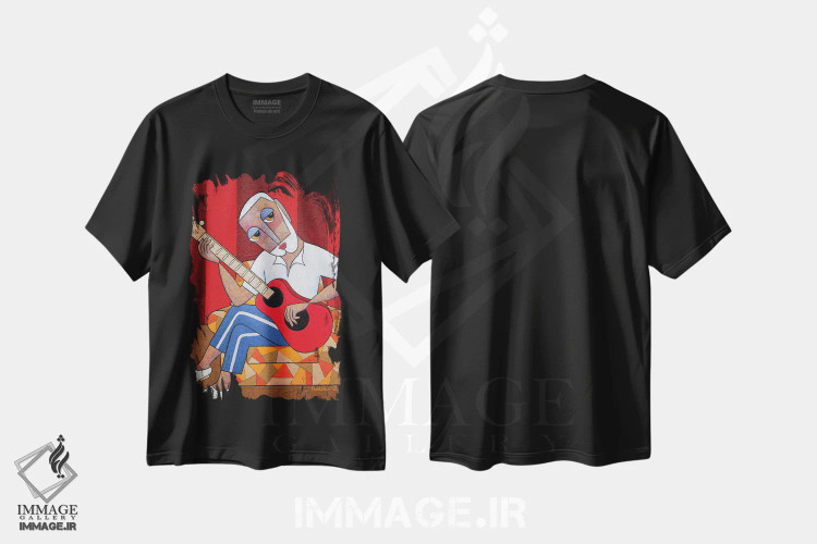 تیشرت مشکی طرح دار – تیشرت موسیقی ,مرد گیتاریست اثر آدوبی مایداز مکین دی immage.ir