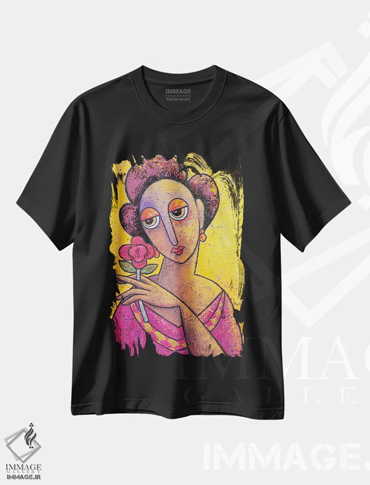 تیشرت مشکی طرح دار – تیشرت گل ,عاشق شدن اثر آدوبی مایداز مکین دی فروشگاه ایماژ