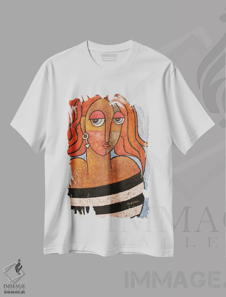تیشرت سفید طرح دار – تیشرت هنری زنانه ,زیباترین دختر اثر آدوبی مایداز مکین دی فروشگاه ایماژ