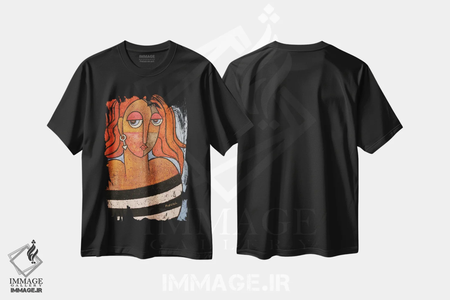تیشرت مشکی طرح دار – تیشرت هنری زنانه ,زیباترین دختر اثر آدوبی مایداز مکین دی immage.ir