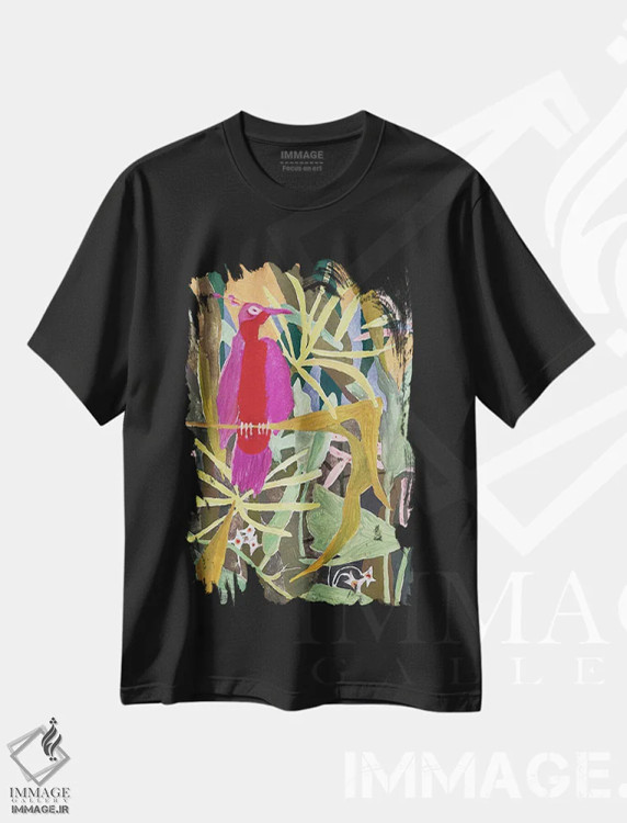 تیشرت مشکی طرح دار – تیشرت طبیعت ,پرنده باغچه اثر آناستازیا مازور-اسکروبوا immage.ir