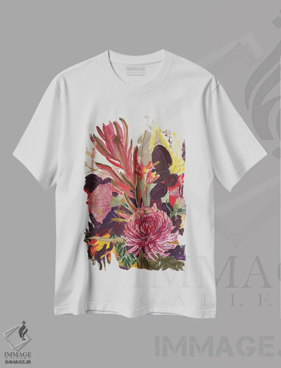 تیشرت سفید طرح دار – تیشرت هنری انتزاعی ,طرح گل سوم اثر آناستازیا مازور-اسکروبوا فروشگاه ایماژ