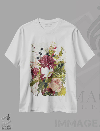 تیشرت سفید طرح دار – تیشرت هنری انتزاعی ,طرح گل دوم اثر آناستازیا مازور-اسکروبوا فروشگاه ایماژ