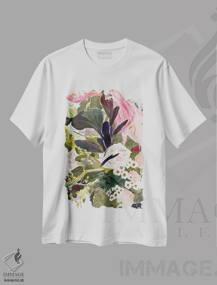 تیشرت سفید طرح دار – تیشرت انتزاعی گلدار ,طرح گل چهارم اثر آناستازیا مازور-اسکروبوا immage.ir