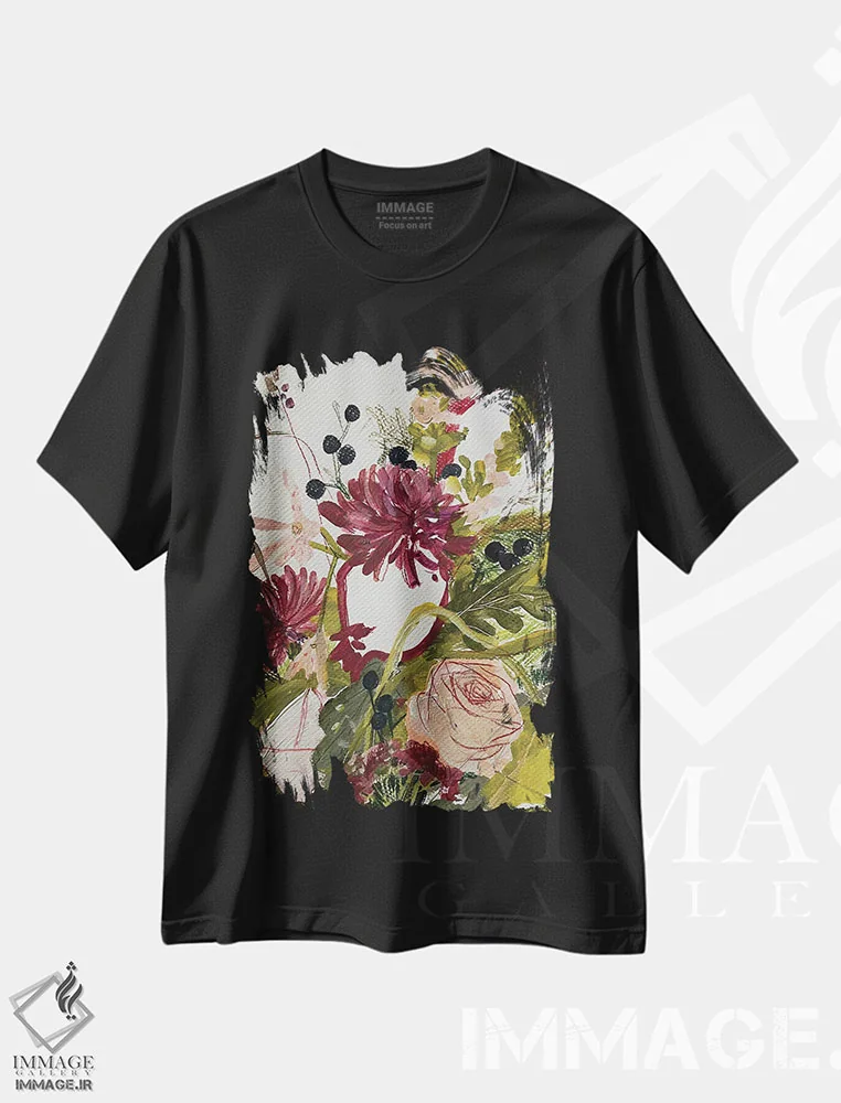 تیشرت مشکی طرح دار – تیشرت هنری انتزاعی ,طرح گل دوم اثر آناستازیا مازور-اسکروبوا immage.ir
