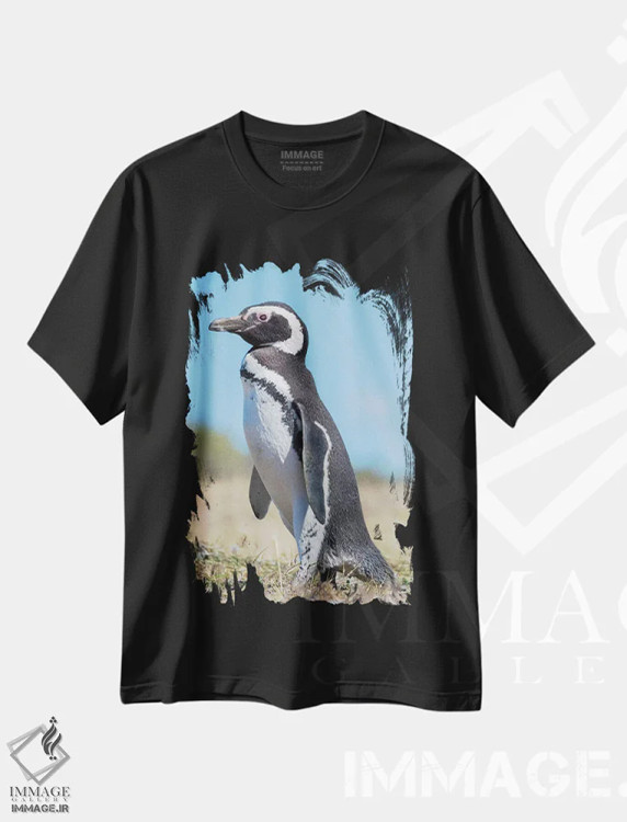 تیشرت مشکی طرح دار – تیشرت طبیعت ,Patagonia, Argentina, Valdes,پنگوئن ماژلانیک در کلونی در والدس، پاتاگونیا، آرژانتین اثر مارتین زویک immage.ir