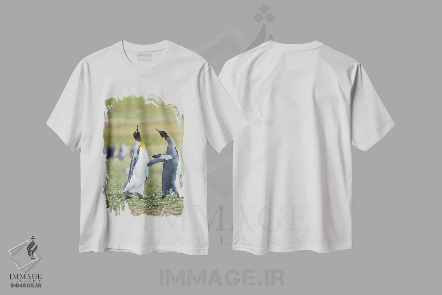 تیشرت سفید طرح دار – تیشرت حیوانات ,نمایش خواستگاری پنگوئن شاه در جزایر فالکلند اثر مارتین زویک فروشگاه ایماژ