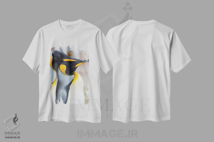 تیشرت سفید طرح دار – تیشرت حیوانات ,نمایش خواستگاری پنگوئن شاه در جزایر فالکلند اثر مارتین زویک فروشگاه ایماژ