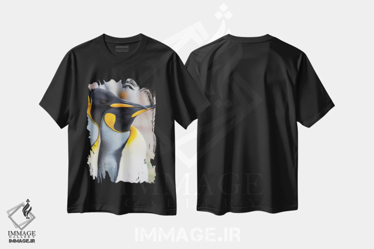 تیشرت مشکی طرح دار – تیشرت حیوانات ,نمایش خواستگاری پنگوئن شاه در جزایر فالکلند اثر مارتین زویک immage.ir