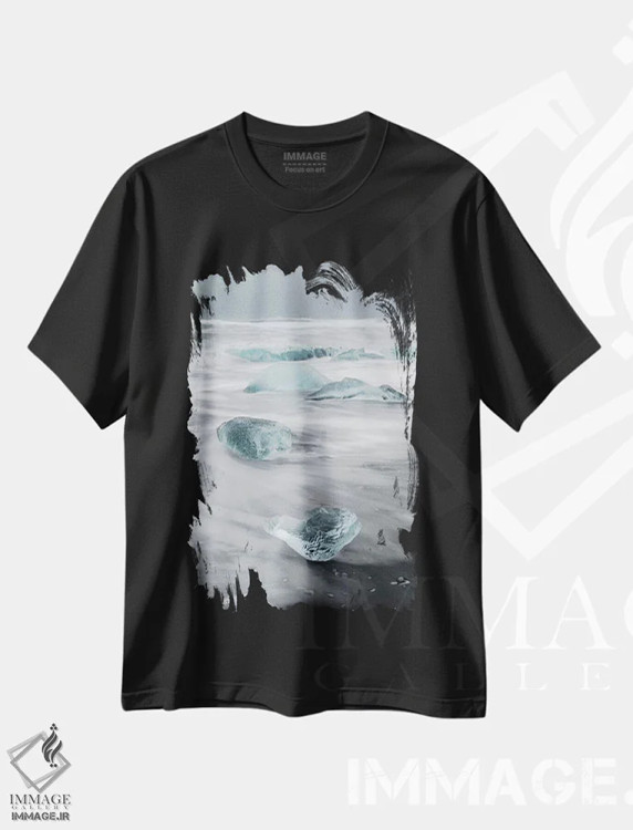 تیشرت مشکی طرح دار – تیشرت طبیعت ,Iceland.,کوه های یخ در ساحل شنی سیاه آتشفشانی، ایسلند اثر مارتین زویک فروشگاه ایماژ