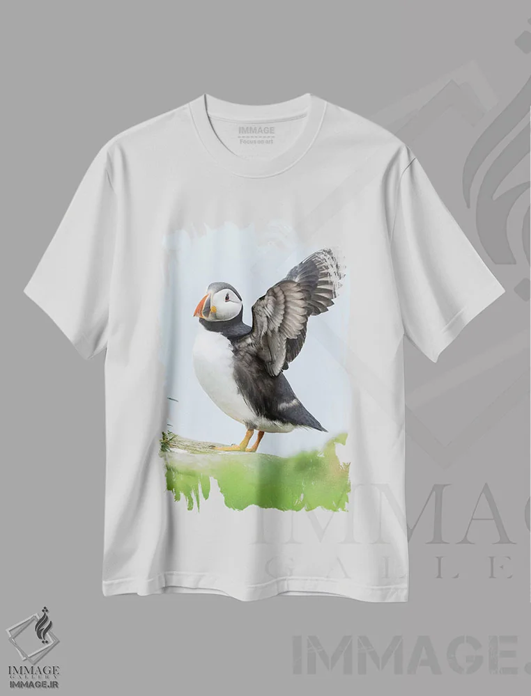تیشرت سفید طرح دار – تیشرت پرنده ,Mykines, Faroe Islands, Denmark II,پافین اطلس، میکینس، جزایر فارو، دانمارک اثر مارتین زویک فروشگاه ایماژ