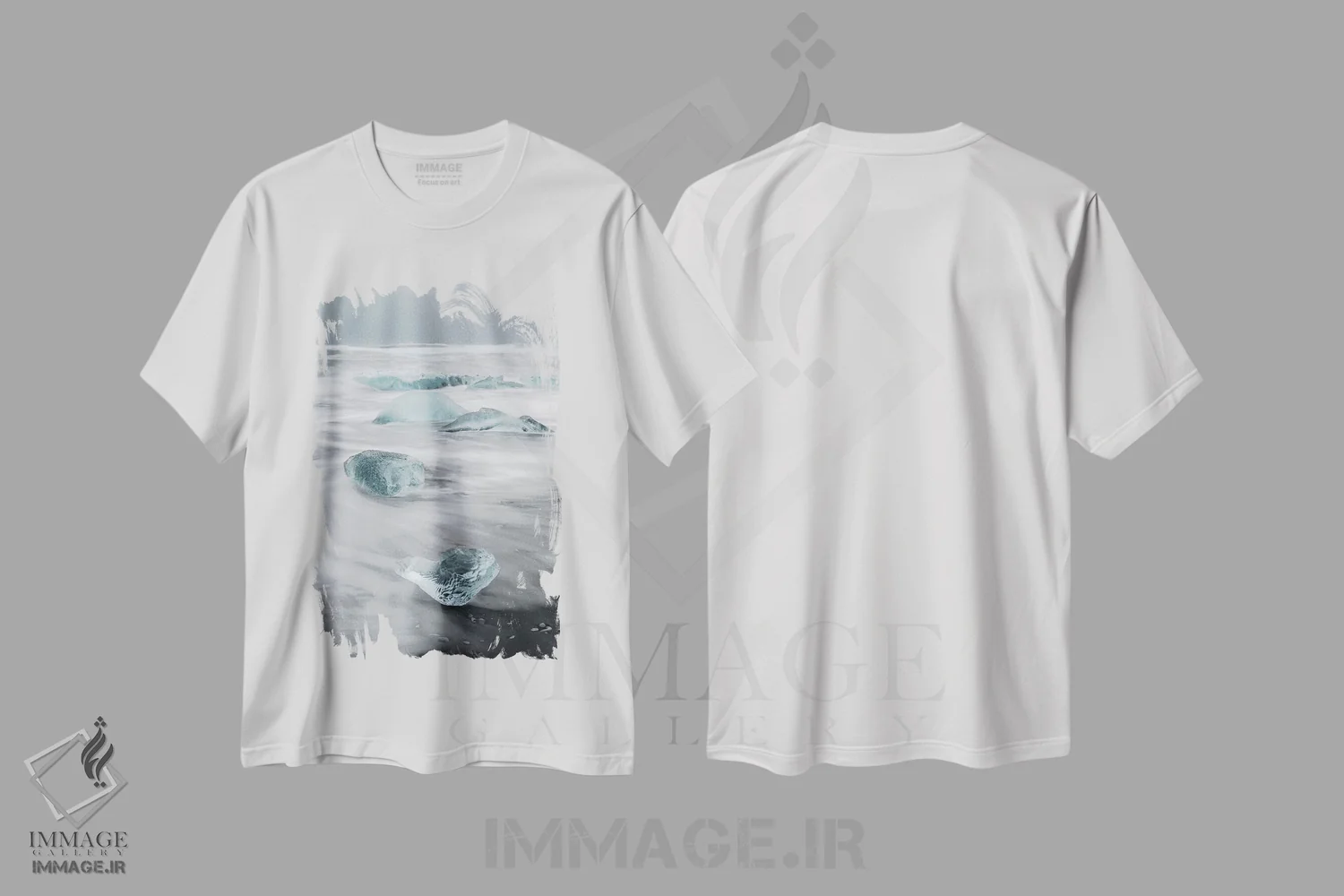 تیشرت سفید طرح دار – تیشرت طبیعت ,Iceland.,کوه های یخ در ساحل شنی سیاه آتشفشانی، ایسلند اثر مارتین زویک immage.ir