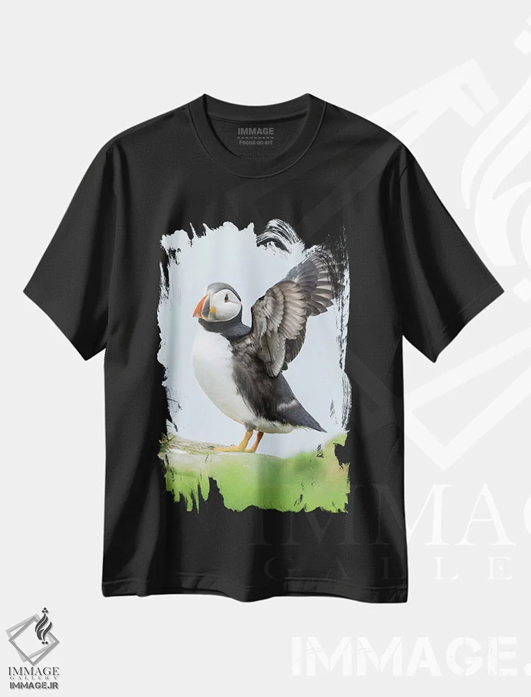 تیشرت مشکی طرح دار – تیشرت پرنده ,Mykines, Faroe Islands, Denmark II,پافین اطلس، میکینس، جزایر فارو، دانمارک اثر مارتین زویک immage.ir