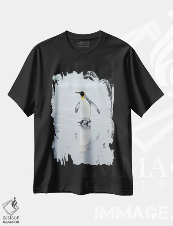 تیشرت مشکی طرح دار – تیشرت حیوانات ,پنگوئن شاه در جزایر فالکلند اثر مارتین زویک immage.ir