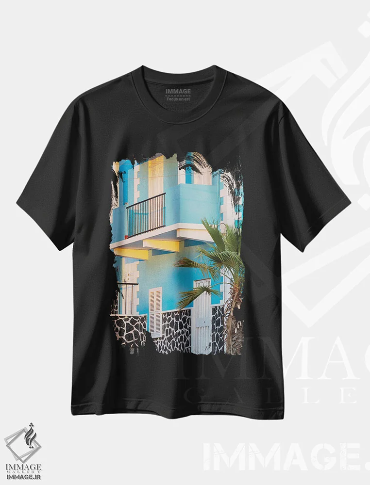 تیشرت مشکی طرح دار – تیشرت معماری ,the capital of the island. Fogo Island, part of Cape Verde in the central Atlantic.,خانه شهری سنتی. سائو فیلیپه، پایتخت جزیره فوگو، بخشی از کیپ ورد در اقیانوس اطلس مرکزی اثر مارتین زویک فروشگاه ایماژ