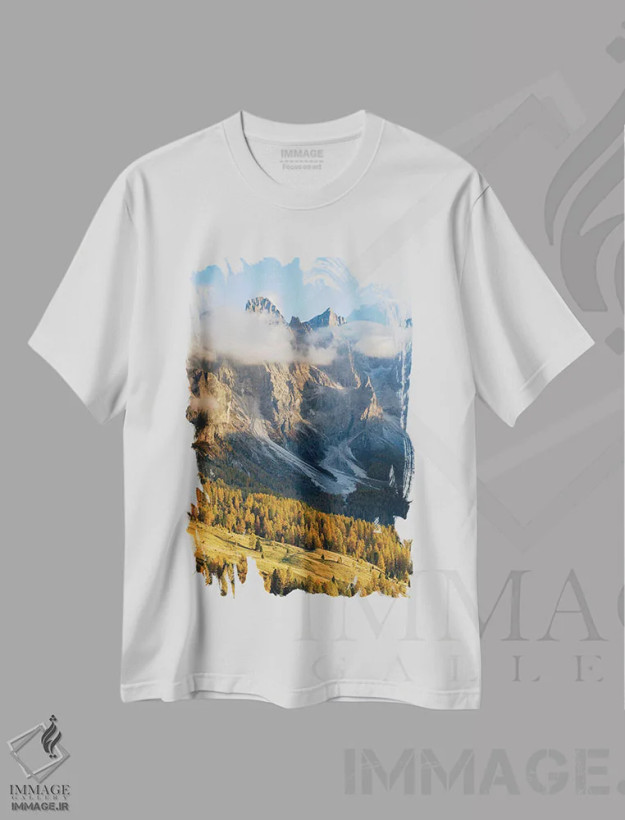 تیشرت سفید طرح دار – تیشرت کوهنوردی ,Italy,قله های مرتفع مشرف به وال ونه جیا، گروه پالادر دولومیت های ترنتینو، ایتالیا اثر مارتین زویک فروشگاه ایماژ