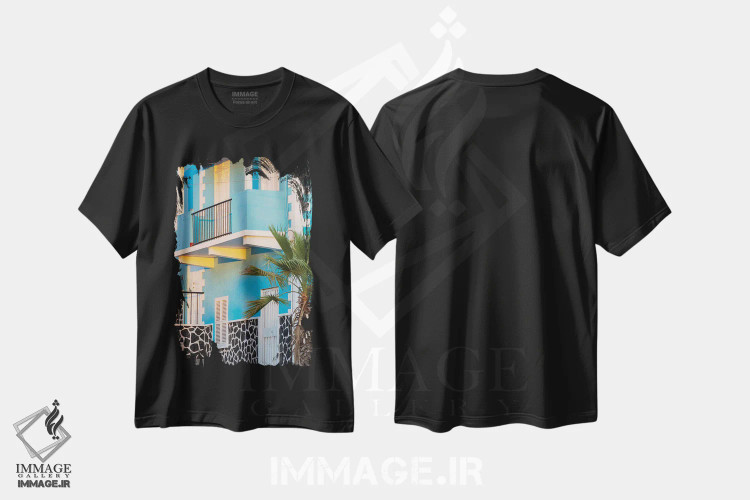 تیشرت مشکی طرح دار – تیشرت معماری ,the capital of the island. Fogo Island, part of Cape Verde in the central Atlantic.,خانه شهری سنتی. سائو فیلیپه، پایتخت جزیره فوگو، بخشی از کیپ ورد در اقیانوس اطلس مرکزی اثر مارتین زویک فروشگاه ایماژ