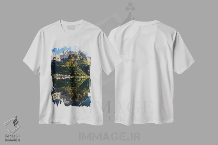 تیشرت سفید طرح دار – تیشرت طبیعت ,Dolomites, Veneto, Italy,دهکده آلگه کنار دریاچه آلگه در دامنه کوه چیوتا، دولومیت ها، ونتو، ایتالیا اثر مارتین زویک فروشگاه ایماژ