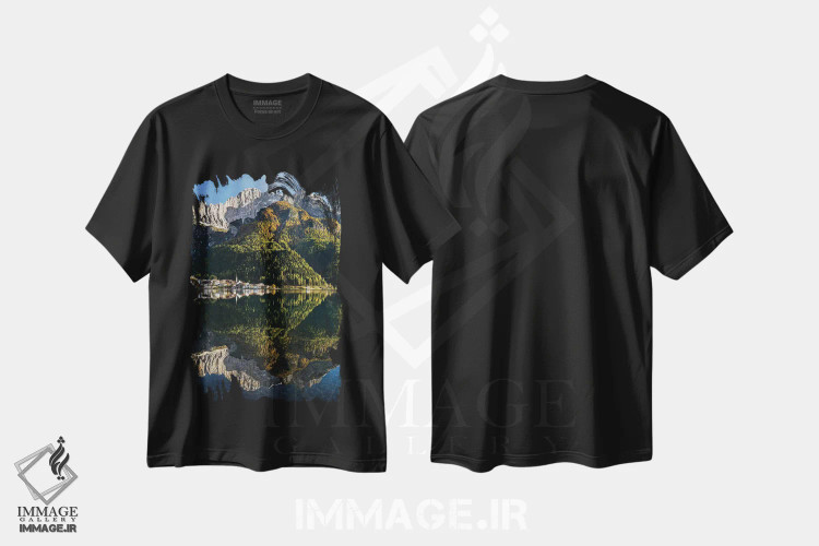 تیشرت مشکی طرح دار – تیشرت طبیعت ,Dolomites, Veneto, Italy,دهکده آلگه کنار دریاچه آلگه در دامنه کوه چیوتا، دولومیت ها، ونتو، ایتالیا اثر مارتین زویک immage.ir