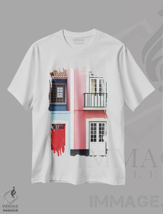 تیشرت سفید طرح دار – تیشرت معماری ,نمای سنتی خانه ها در مرکز تاریخی. مرکز تاریخی آنگرا دو هیرویسمو اثر مارتین زویک فروشگاه ایماژ