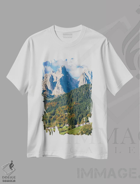 تیشرت سفید طرح دار – تیشرت طبیعت ,روستاهای سراسین و پونگان در ونتو زیر قله های رشته کوه پاله دی سن مارتینو اثر مارتین زویک immage.ir