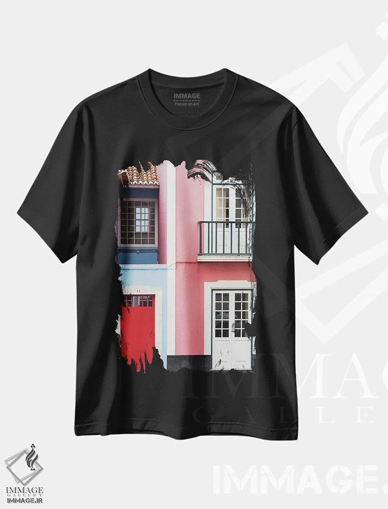 تیشرت مشکی طرح دار – تیشرت معماری ,نمای سنتی خانه ها در مرکز تاریخی. مرکز تاریخی آنگرا دو هیرویسمو اثر مارتین زویک immage.ir