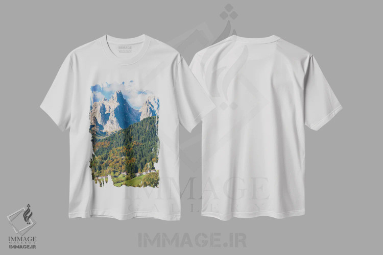 تیشرت سفید طرح دار – تیشرت طبیعت ,روستاهای سراسین و پونگان در ونتو زیر قله های رشته کوه پاله دی سن مارتینو اثر مارتین زویک immage.ir