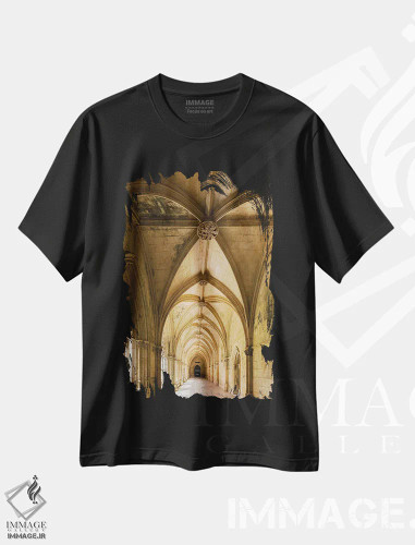 تیشرت مشکی طرح دار – تیشرت معماری ,the royal cloister, Mosteiro de Santa Maria da Vitoria, Portugal.,کلاوسترو رئال، صومعه پادشاهی، صومعه سانتا ماریا دا ویتوریا، پرتغال اثر مارتین زویک فروشگاه ایماژ